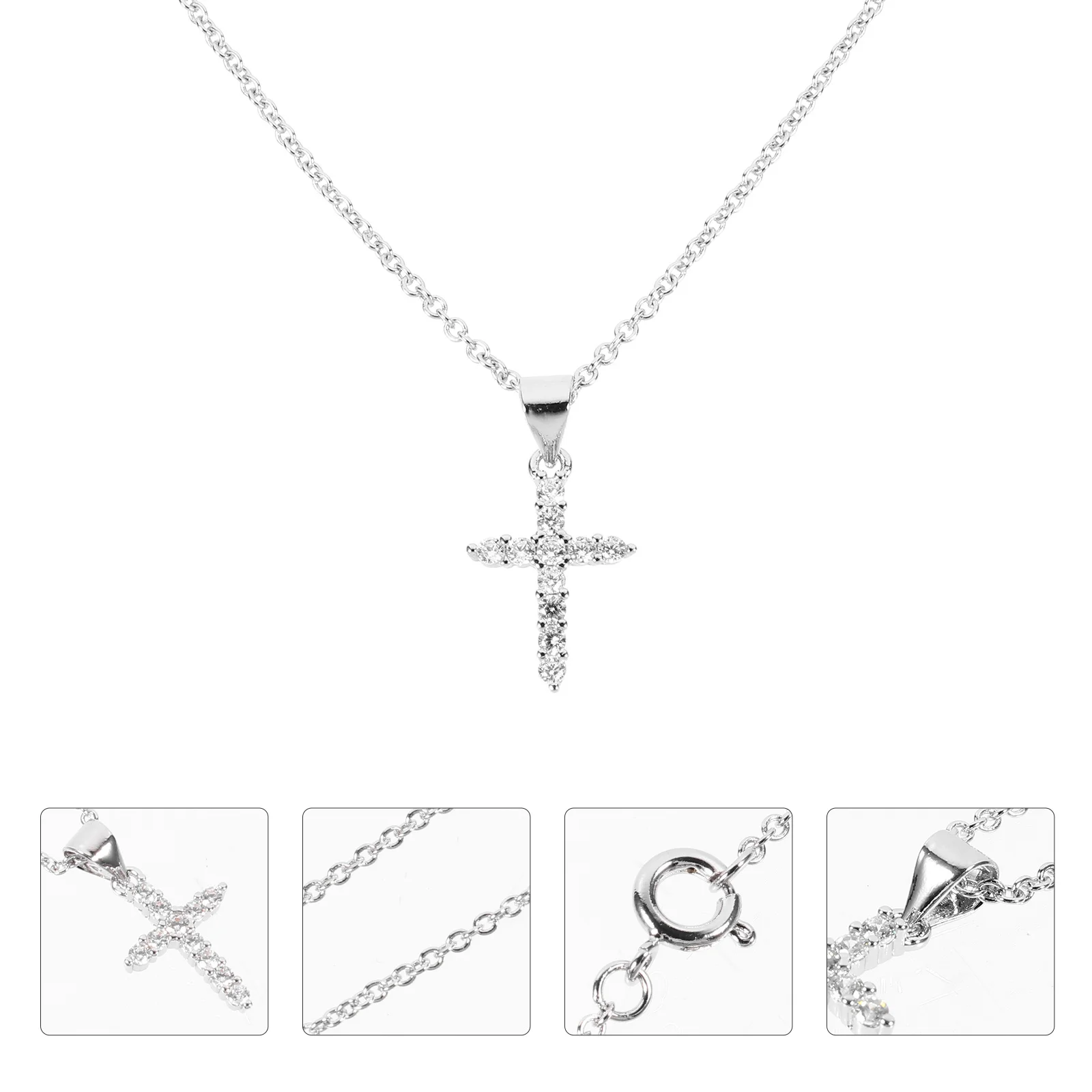 

1pc Cross-Shape Necklace For Women Rhinestone Cross Pendant Fashion Jewelry Gift Elegant Neck Chain Chic Decoration