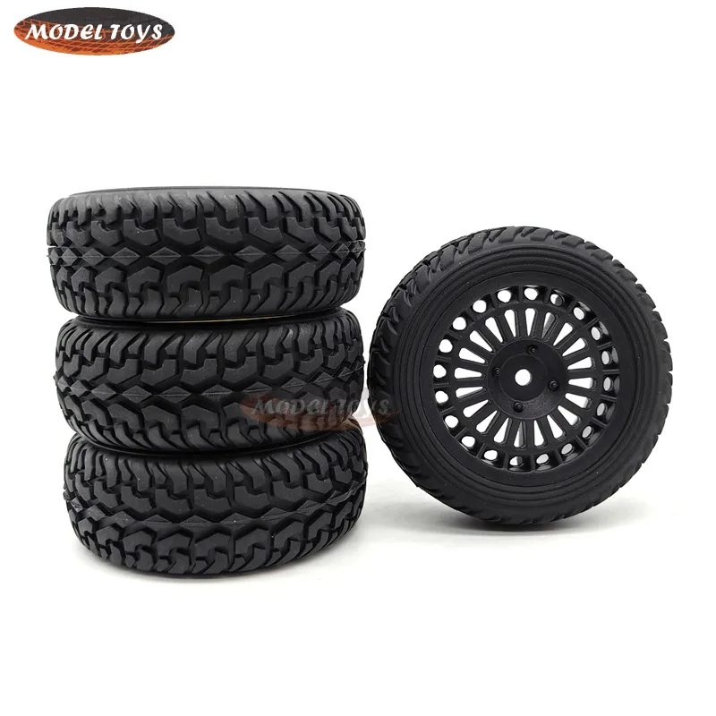 RC Rally Car Tires Rubber Tires Tyres & Plastic Wheel Rims 12mm Hex Compatible with Tamiya HPI Kyosho 1/10 RC On Road Racing Car