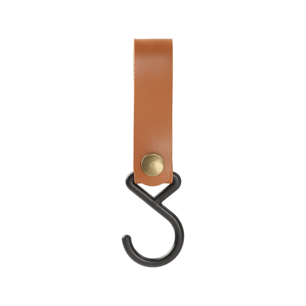 S-Shaped Leather Camping Hooks Compact Multi-Use Triangle Shelf Hangers with Integrated Keychain for Outdoor Organization