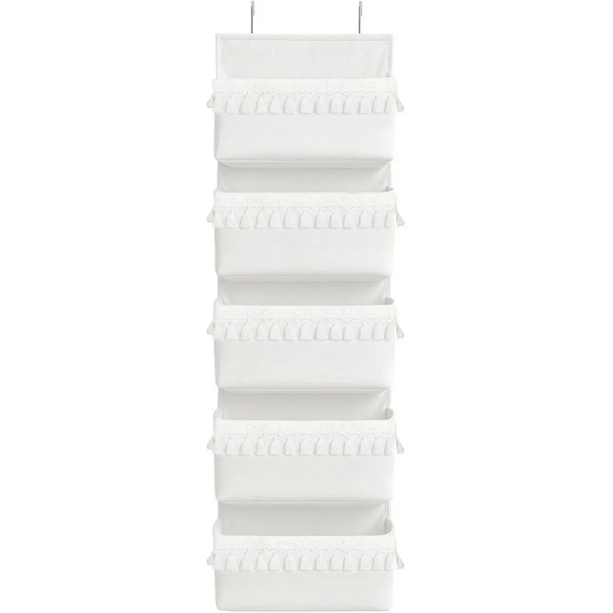A409K Over the Door Organizer Nursery Storage Decor Closet Hanging Organizer with Tassels Decoration for Bedroom, 5 Pockets SUMM