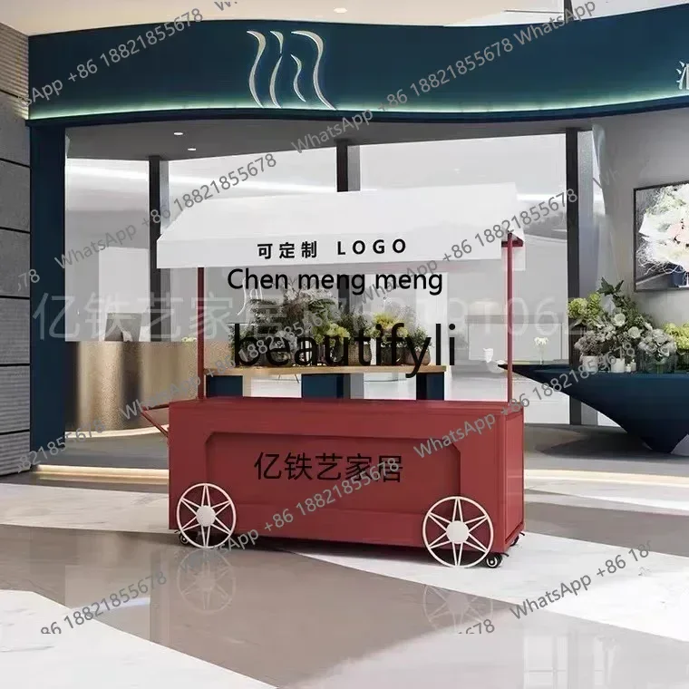 Nuevo soporte de exhibición de carrito de puesto, carrito de aperitivos gourmet, empuje de puesto móvil de mercado nocturno, carrito de promoción de eventos