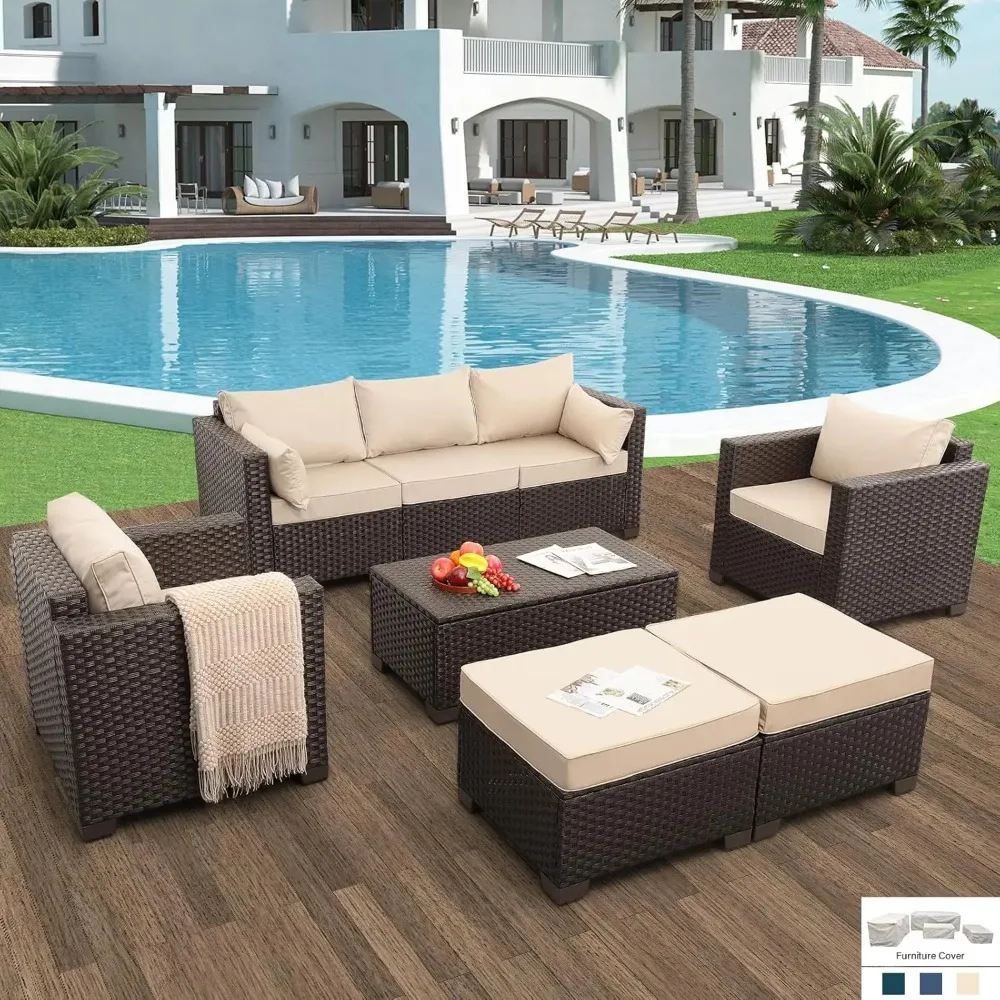 

6 Pieces Patio Outdoor Furniture Outdoor Conversation Sets Wicker Sofa Set with Outdoor Couch Patio Chairs Storage Coffee Table