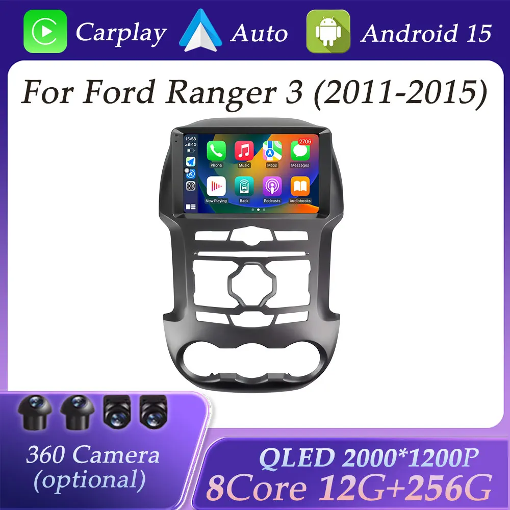 Беспроводной Carplay для Ford Ranger 3 2011-2015, автомобильный радиоприемник, видео, аудио, мультимедийный плеер, разделенный экран, GPS-навигация, DSP, стерео BT