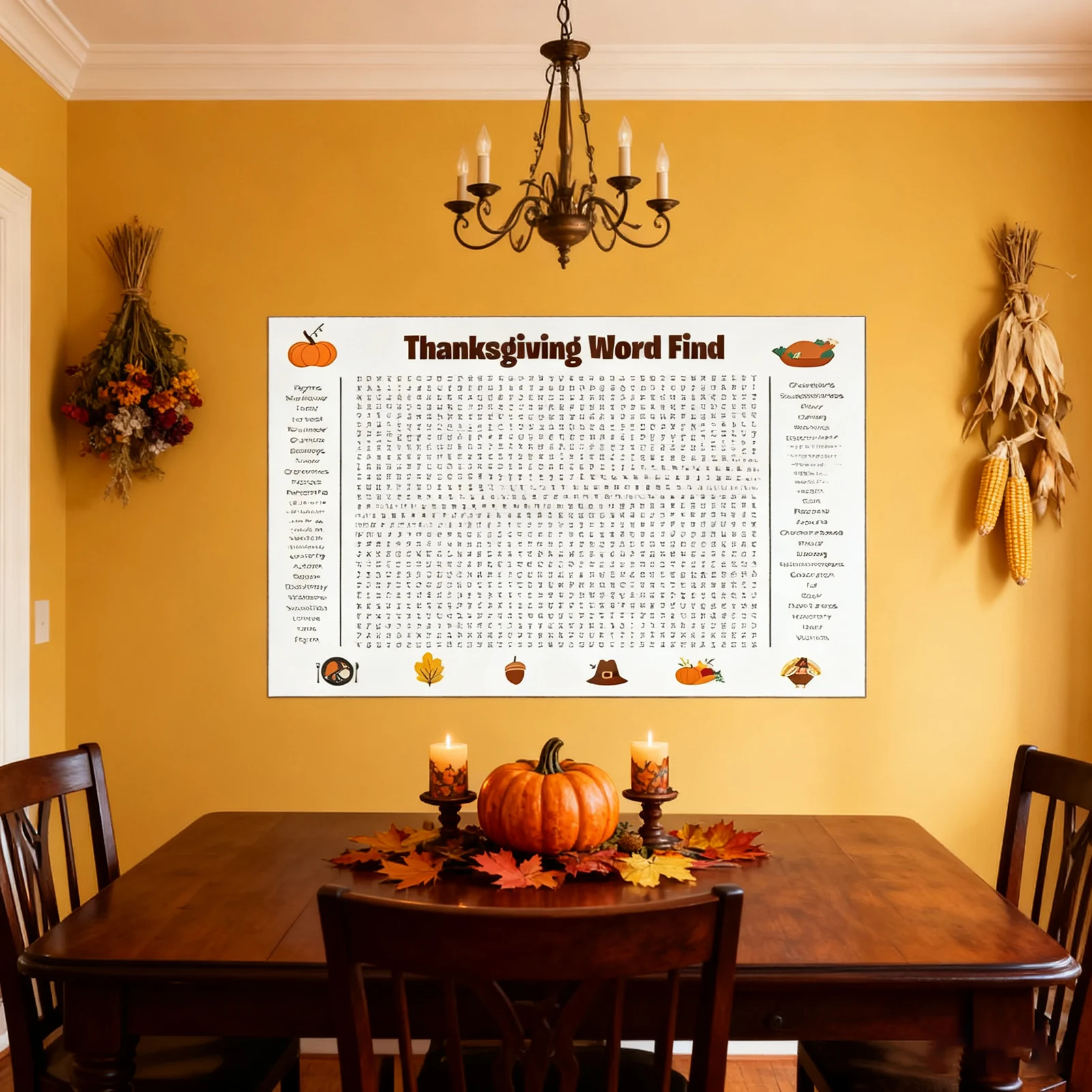 Póster de búsqueda de palabras de Navidad de Acción de Gracias, tamaño Jumbo, 60x90cm, decoración de fiesta, juego interactivo, reunión familiar, actividad en el aula