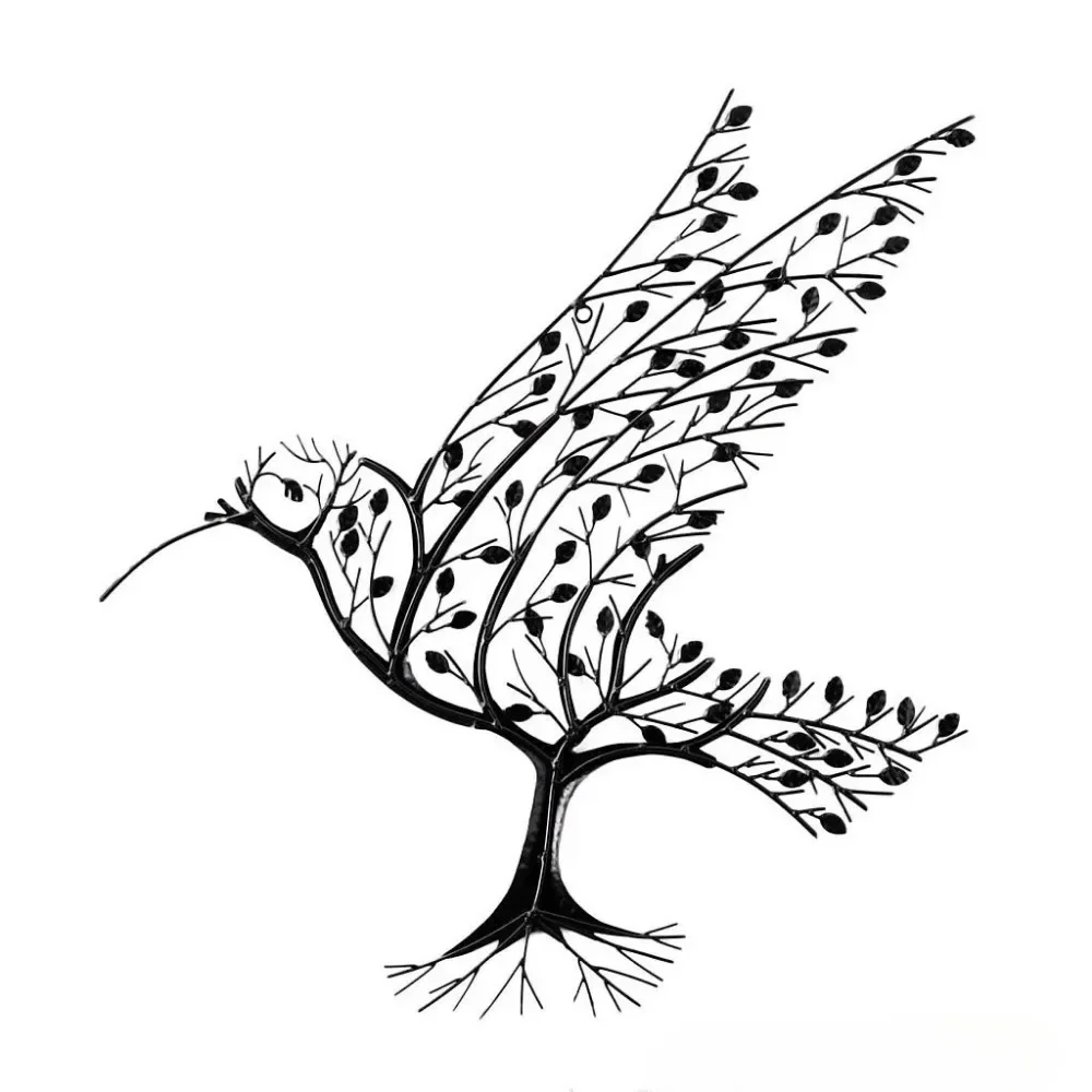 ديكور جدار معدني الطائر الطنان الحديد الاكريليك فرع شنقا زخرفة اليدوية الطبيعة مستوحاة ديكور حديقة المنزل الحرفية الفن