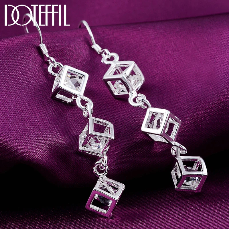 

DOTEFFIL 925 Sterling Silver Square Cubic Zircon Drop Earrings For Women Best Gift Wedding Engagement Jewelry