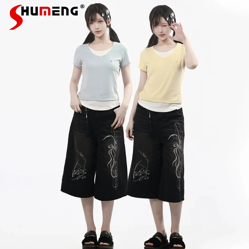 

Summer Soft Airy Layered Design Milky Skin Tone Short Sleeves Tshirt Slim Waist Pullover Comfortable Casual Basic Top For Ladies