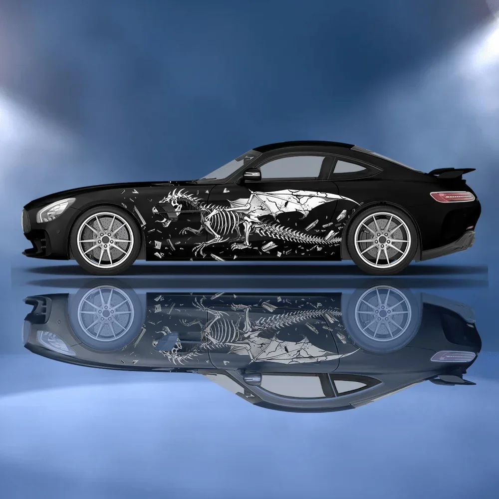 

White Dragon Broken Skeleton Car Vinyl Wraps Decal Self-adhesive PVC Sticker Suitable for Trucks SUV Decoration Auto Accessories