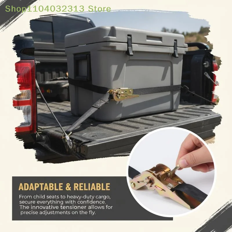 petiteAdjustable Heavy Duty Cargo Strap Ratchet Tensioner 1Pc 1/2/3/4M Length for Moving Truck Freight Goods Securing Tightening