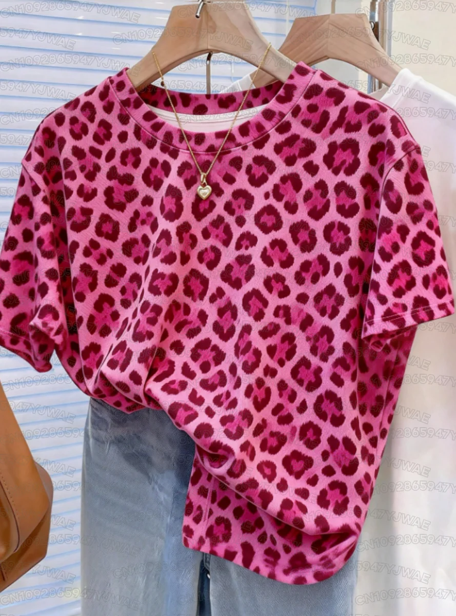 Summer Women's Men's Leopard Print Round neck Short Sleeve T-Shirt Graphic Tee Soccer Jersey Plus Size Sport T-Shirt Tops