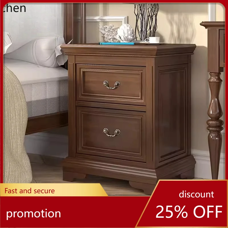 CZ Retro Solid Wood Bedside Table Bedroom Storage Cabinet Modern Bedside Storage Cabinet Three Drawers Walnut Color