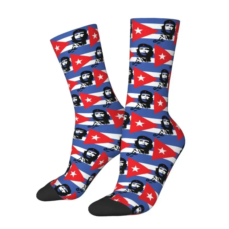 Che Guevara With Cuba Flag Dress Socks Men's Women's Warm Breathable Funny Novelty Cuban Socialism Freedom Crazy Crew Socks