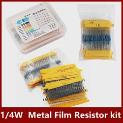 30values x20pcs=600pcs 1/4W (0.25W) 1% Metal Film Resistor Assortment Kit 10R~1M ohm Set pack electronic diy kit 10K 33K 22R 47R