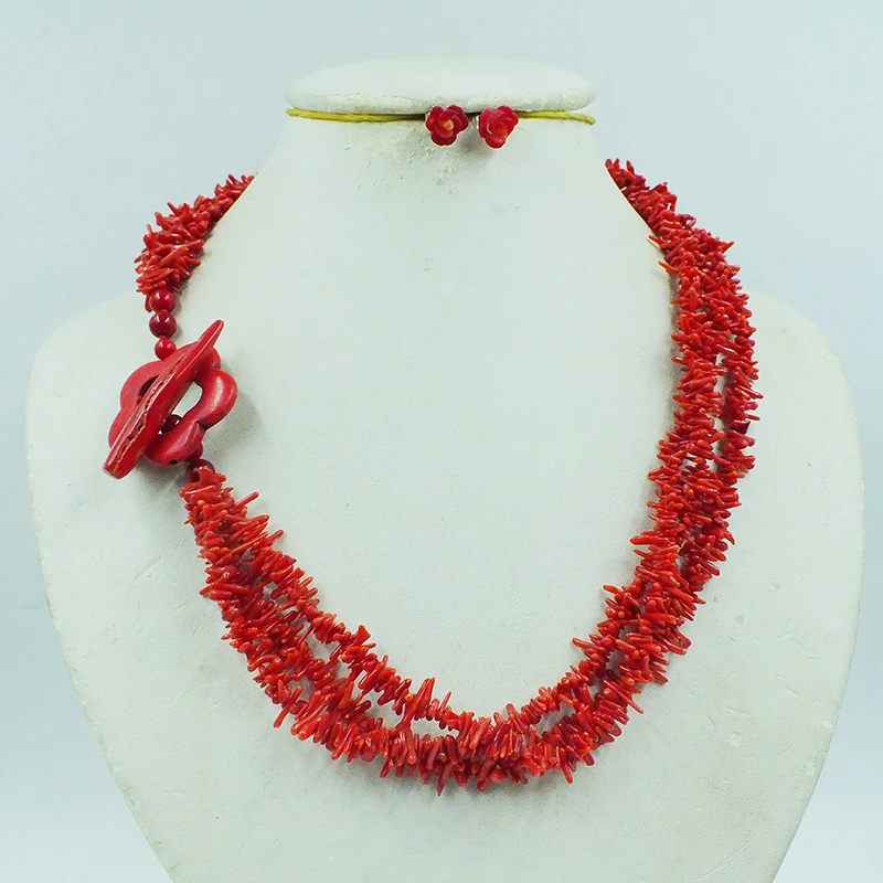 

Mediterranean natural irregular coral necklace earring set. Charming Women's Party Jewelry
