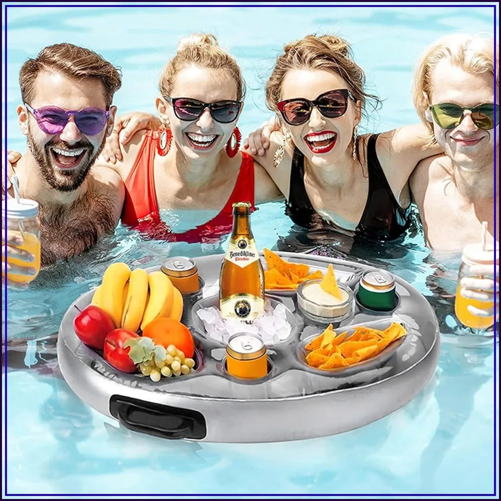 

Floating Tray for Pool SPA Tub Cup Holder, 8 Holes Inflatable Drink Holders for Pool, Large Capacity