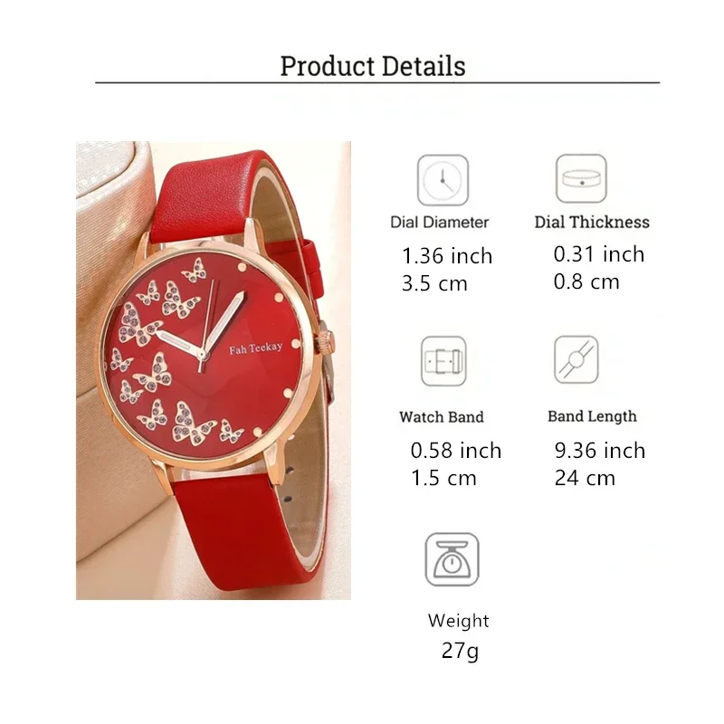 2pcs/set Fashion Butterfly Pattern Watches Rhinestone PU Leather Analog Quartz WristWatch Ladies Watch Women Dress Reloj Mujer