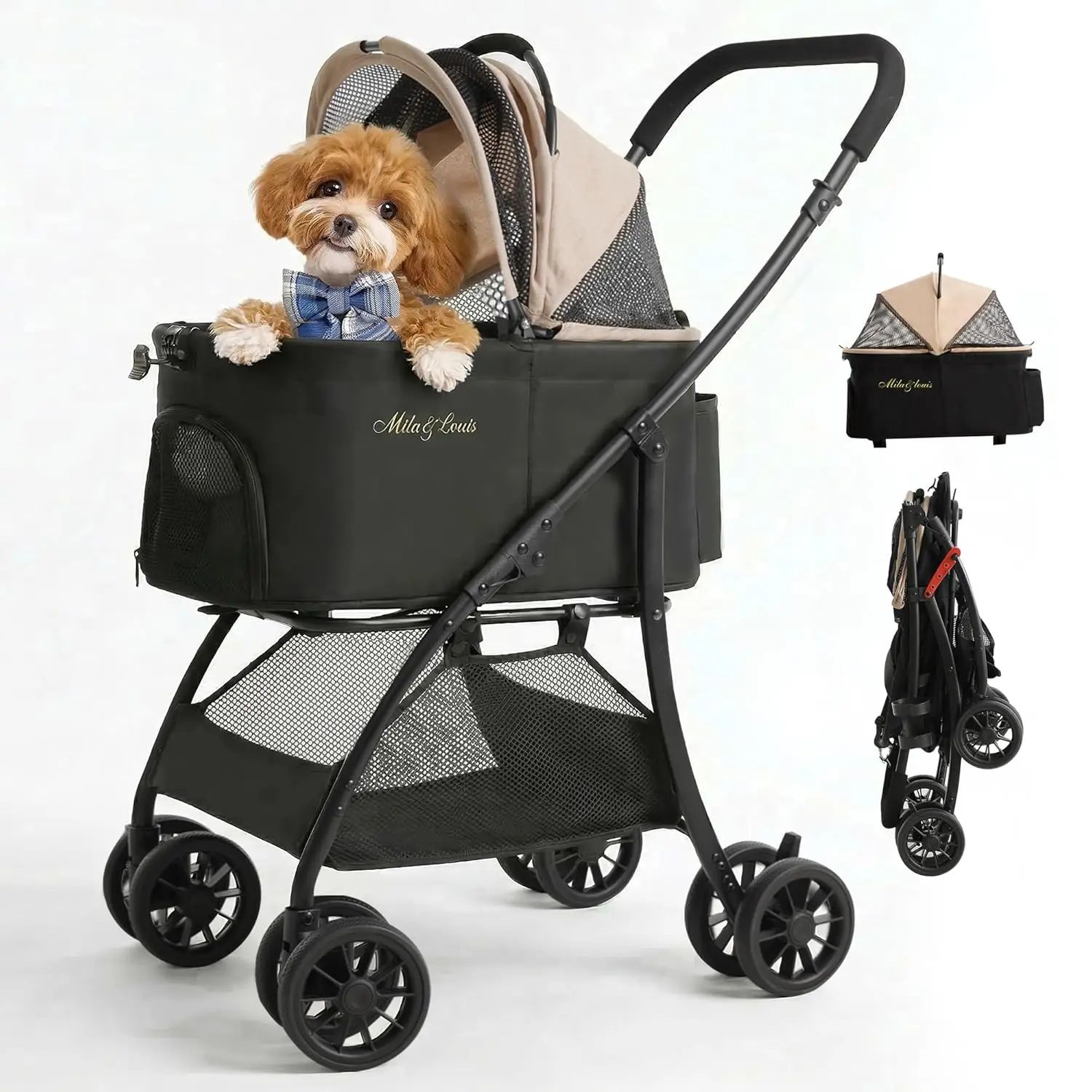 

Lightweight Pet Stroller for Small Dogs & Cats, 35Lbs Capacity, Detachable Foldable Design with Cup Holder