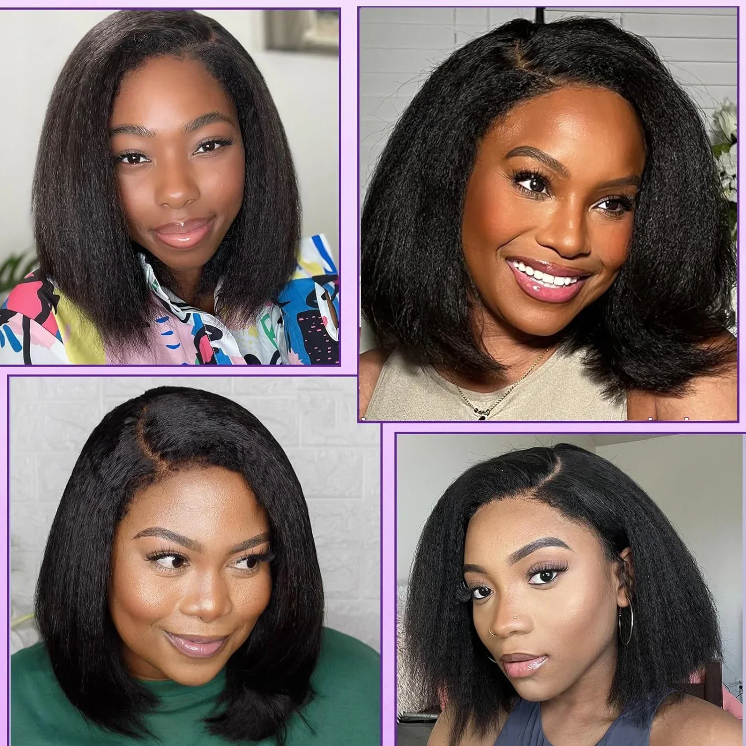 짧은 합성 야키 스트레이트 U 파트 가발 아프로 킨키 헤어 합성 U 파트 가발 여성용 블랙 킨키 스트레이트 합성 퍼프 헤어