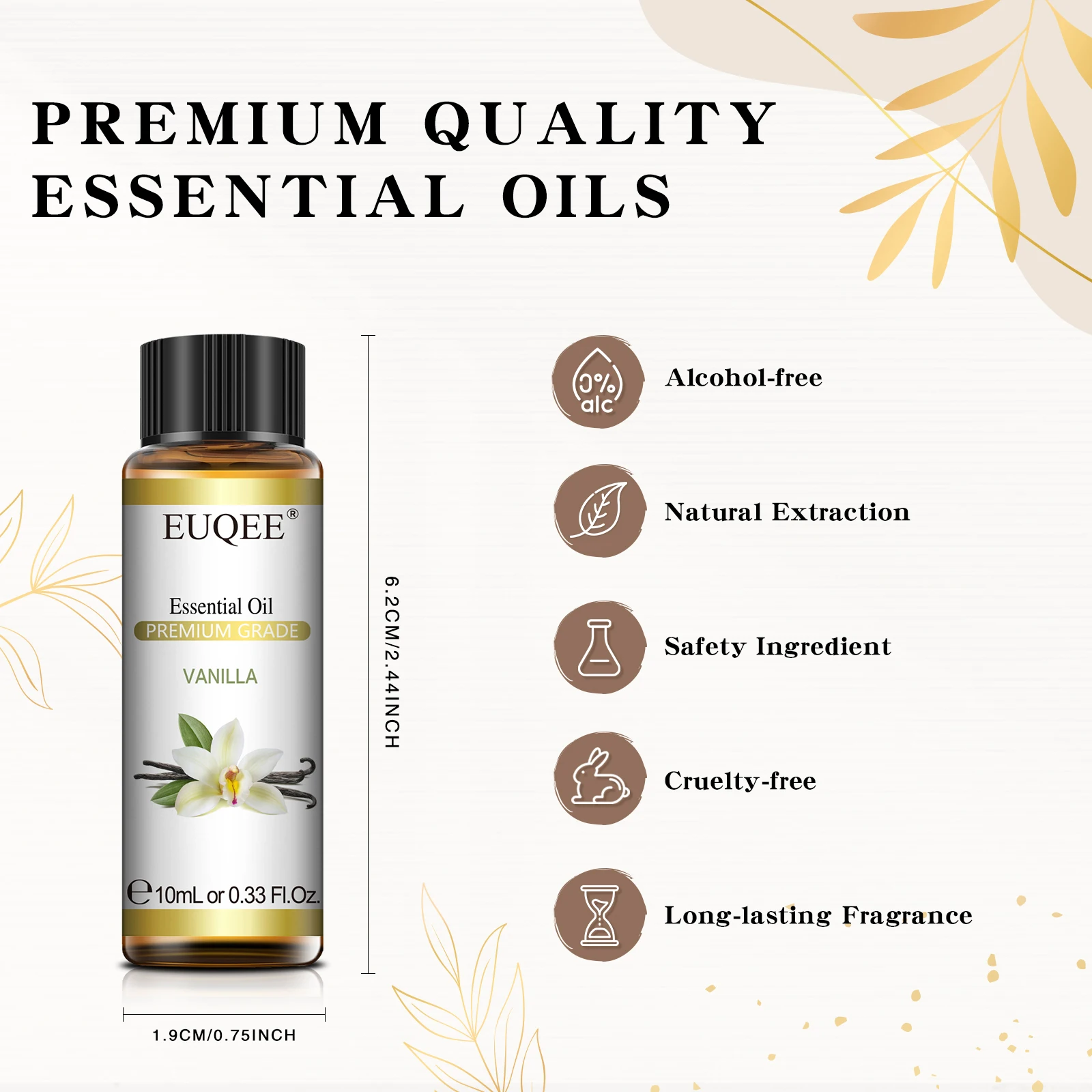 EUQEE 10ML Natural Vanilla Eucalyptus Spearmint Essential Oils For Humidifier Diffuser,DIY Soap,Skin Care, Candle Making,Massage