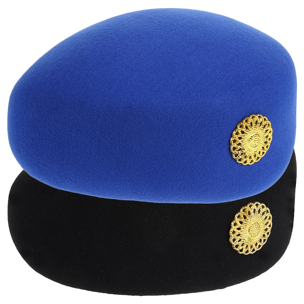 

Stewardess Hat Wool Airplane Hostess Women Attendant Costume Performance Retro Cap Felt Decorative