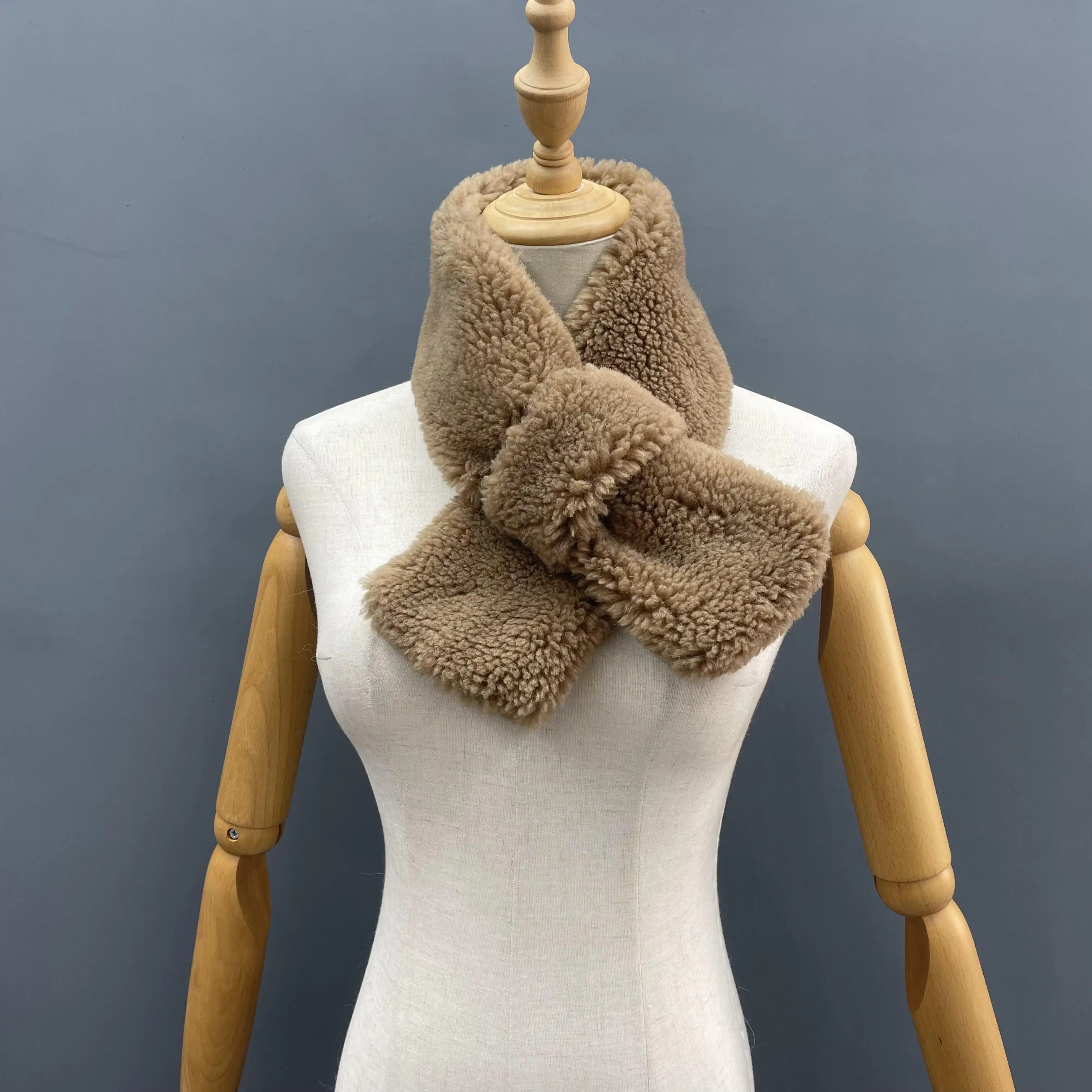 JANEFUR-Sheep Fur Scarf for Women, Teddy Bear Scarves, Thick, Warm, Winter Muffler, Fashion, Wholesale