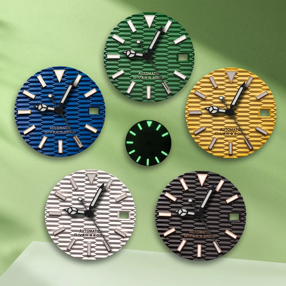 28.5mm S Logo SKX007 Slope white Dial No Hands Fit NH35/NH36 Japan Movement Green Luminous Watch Modification Accessories