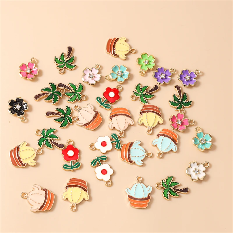 20 Stück Niedliche Bunte Emaille-Blumen-Kaktus-Anhänger für Schmuckherstellung, Ohrringe, Halsketten, Armbänder, DIY-Bastelzubehör ﻿ – Detail 3