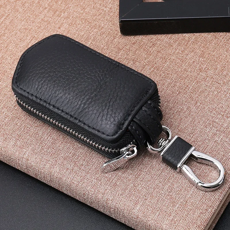 

Leather leather car key bag for men's leather general simple Zipper Bag Mini waist car key case Interior Car Accessories