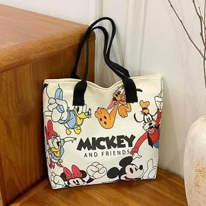 Disney Mickey & Minnie canvas schoudertas - Casual draagtas met grote capaciteit voor vrouwelijke studenten