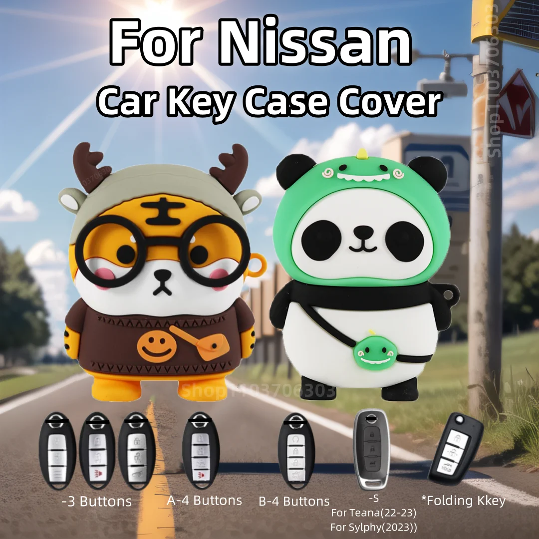 For Nissan Tiida Qashqai J11 J10 Micra Kicks Altima X-Trail Fuga Navara Leaf Note Sentra Tiger Panda Key Case Cover Protect Fob