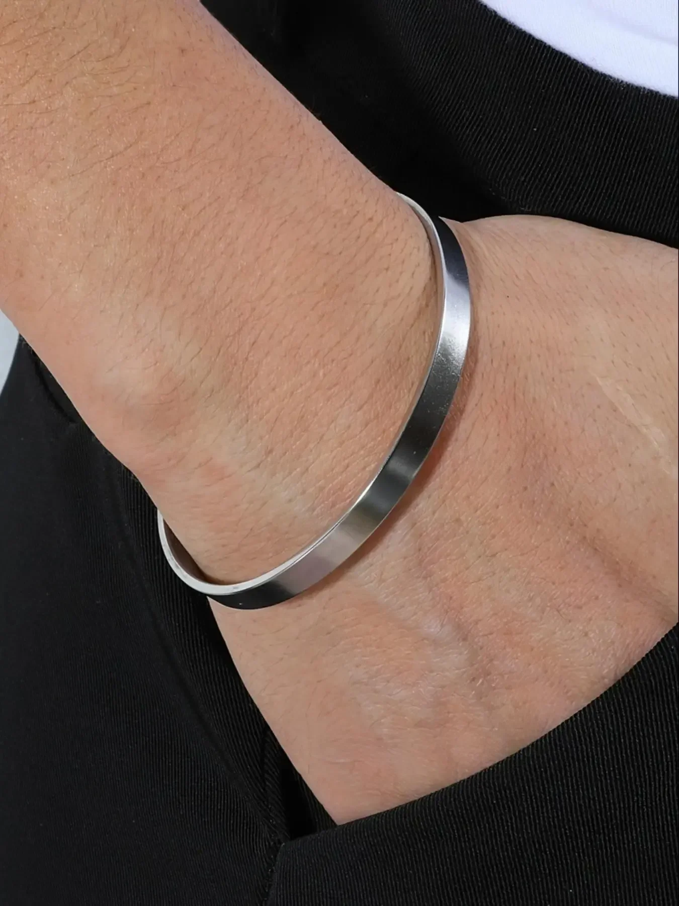 Simple C-shaped Cuff Bangle, 1 Piece Adjustable Bracelet  for Women and Men, Fashion Stainless Steel Jewelry for Party, Daily Clothing Decor, Trendy All-match & Exquisite Jewelry for Birthday Gift, Elegant Minimalist Bangle