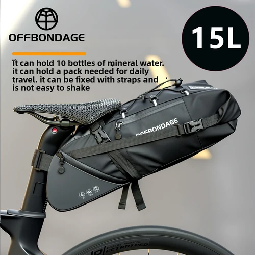 Alforja de bicicleta OFFBONDAGE, impermeable, 15L, bolsa de bicicleta de gran capacidad, bolsa trasera de ciclismo, bolsa trasera plegable para bicicleta de montaña, equipaje de carretera