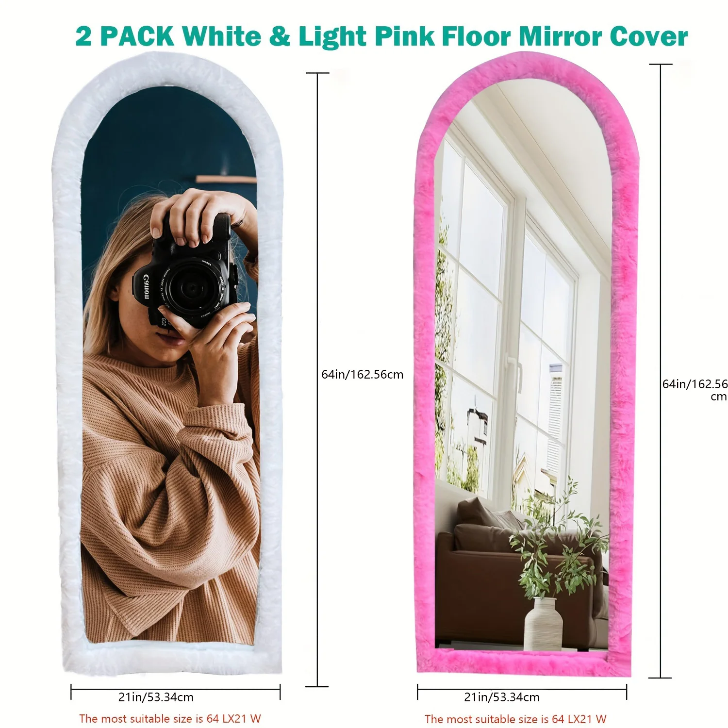 Plush Mirror Cover -64 inch x 21 inch full body mirror cover universal super soft non-slip cover, gift for girls (mirror not inc