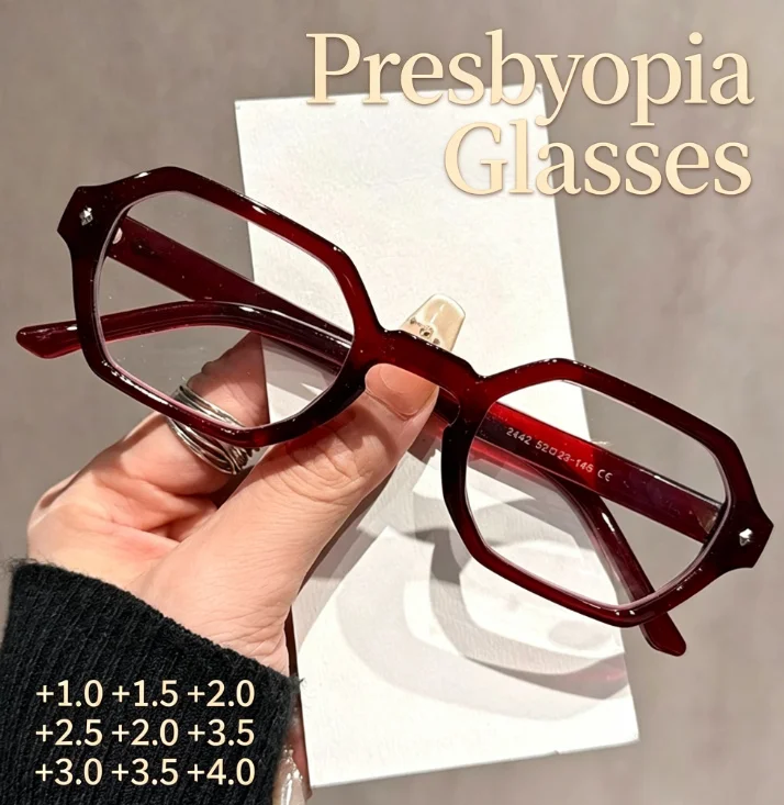 

Retro Polygon Presbyopia Reading Glasses for Unisex Fashion Anti Blue Light Presbyopic Eyeglasses Multiple Diopters +1.0 To +4.0