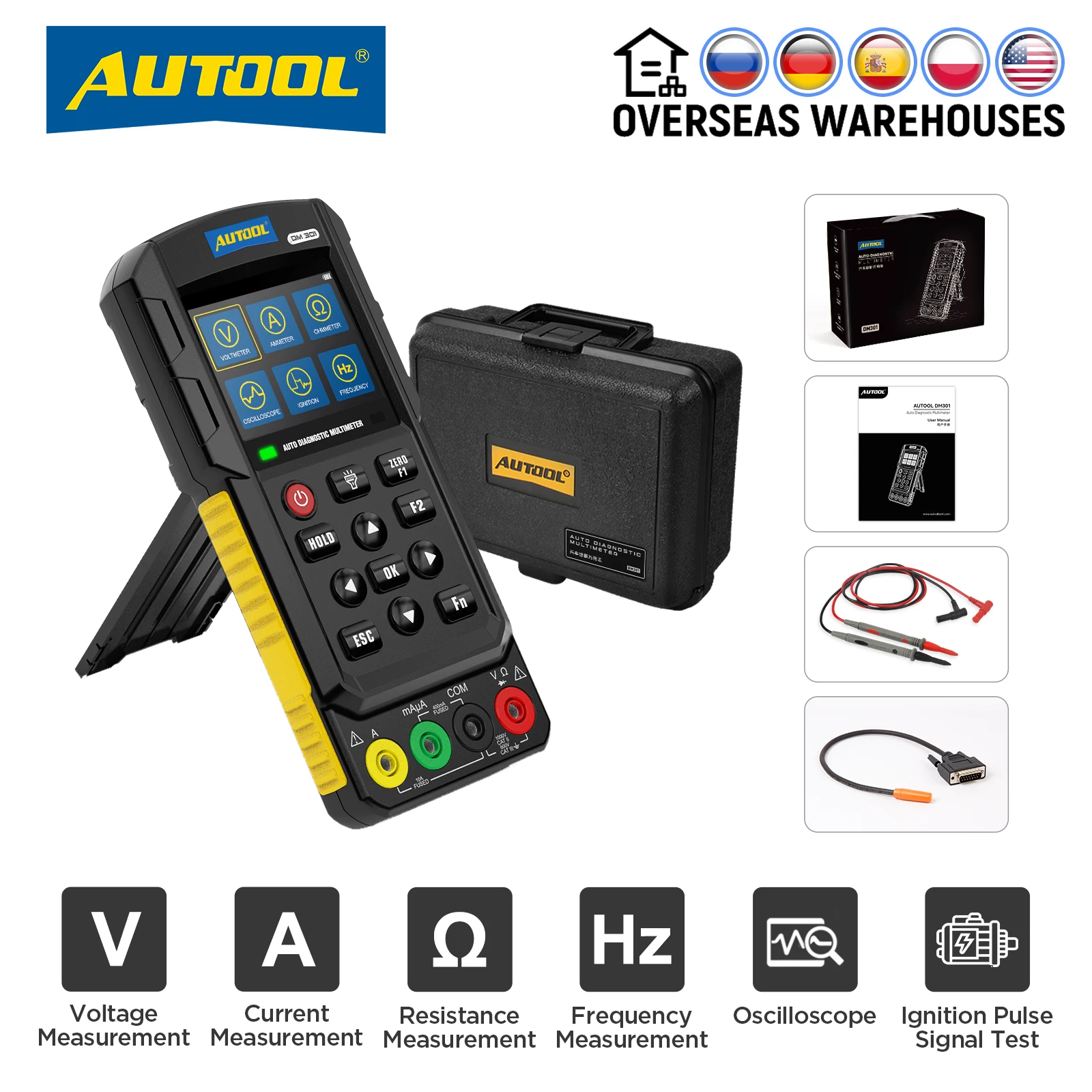 AUTOOL DM301 Automotive Diagnostic Multimeter Oscilloscope Automobile Ignition Pulse Signal Test Frequency Measurement  Current