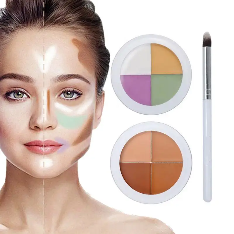 

4 вида цветов полное покрытие темных кругов, акне, точек, консилер, крем, увлажняющий консилер, палитра с кисточкой, контур, Косметика для макияжа