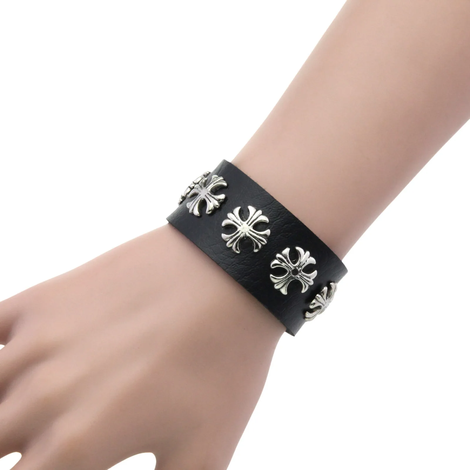 Vintage Punk Rock Cross Bracelet For Men Pu Leather Wrap Charm Bracelets Personality Men Women Bangles Gifts Accessories