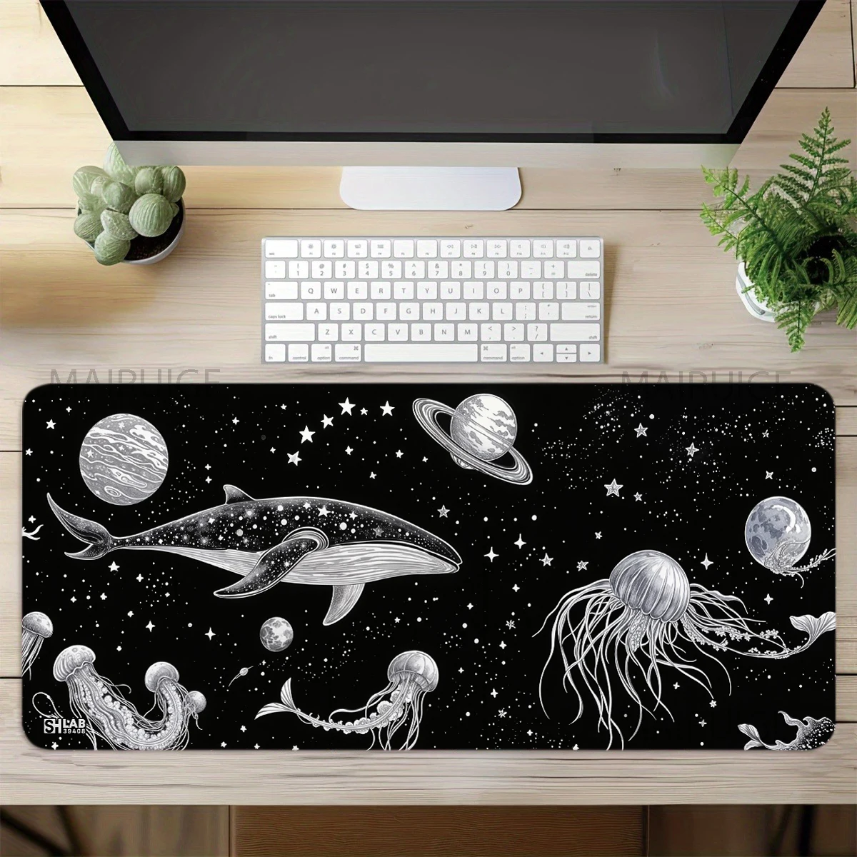 Whale Jellyfish Design Mouse Pad Black Large Computer Office Game Table Mat XXL Rubber Non-slip Keyboard Mousepad Long Desk Pads