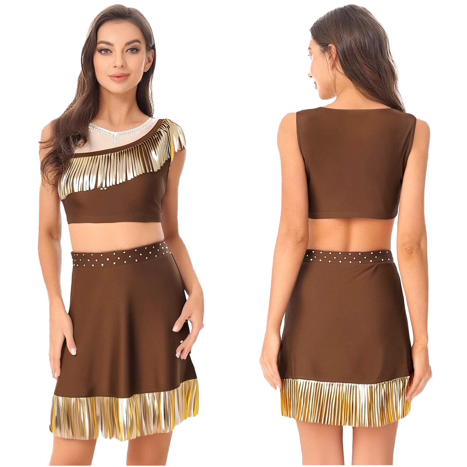 

Женская мода для вечеринок, клубов, индейские наряды для ролевых игр, майка с кисточками и мини-юбкой, комплект для Хэллоуина, косплей, наряд для вечеринки