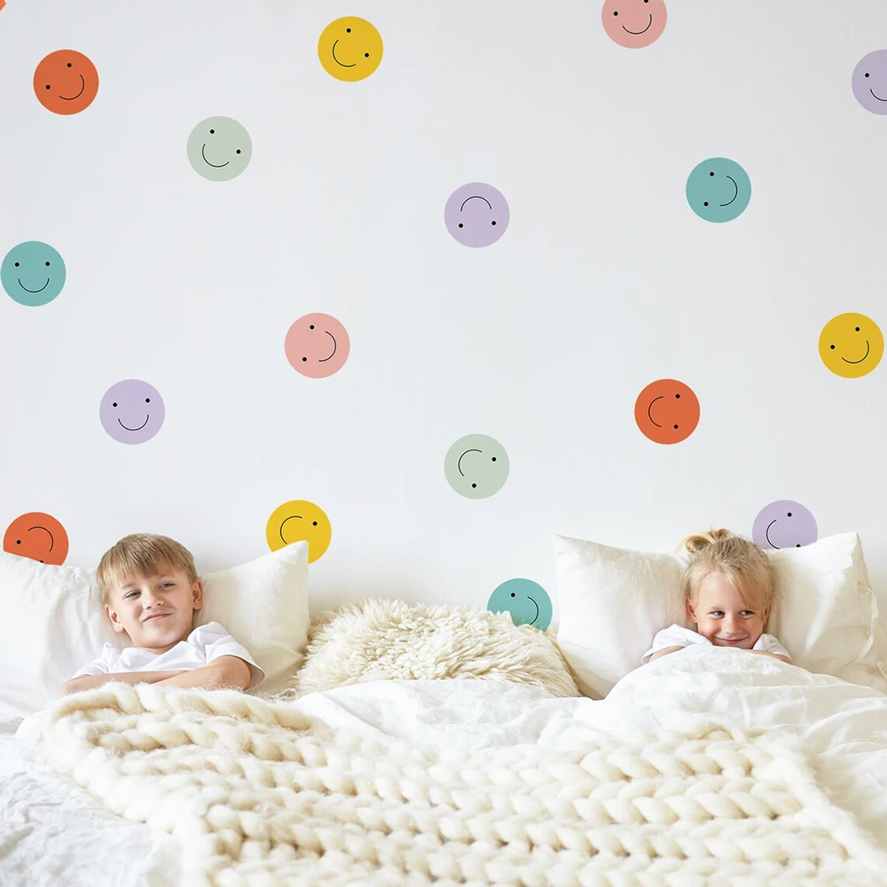 Colorful Dots Smileys Wall Stickers Bedroom Playroom Smileys Shapes Wall Decals Living Room Home Decor