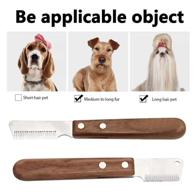 Professional Dog Comb Stainless Steel Wooden Handle Stripping Knife Pet Hair Remover Pluck Excess Undercoat Cleaning Accessories