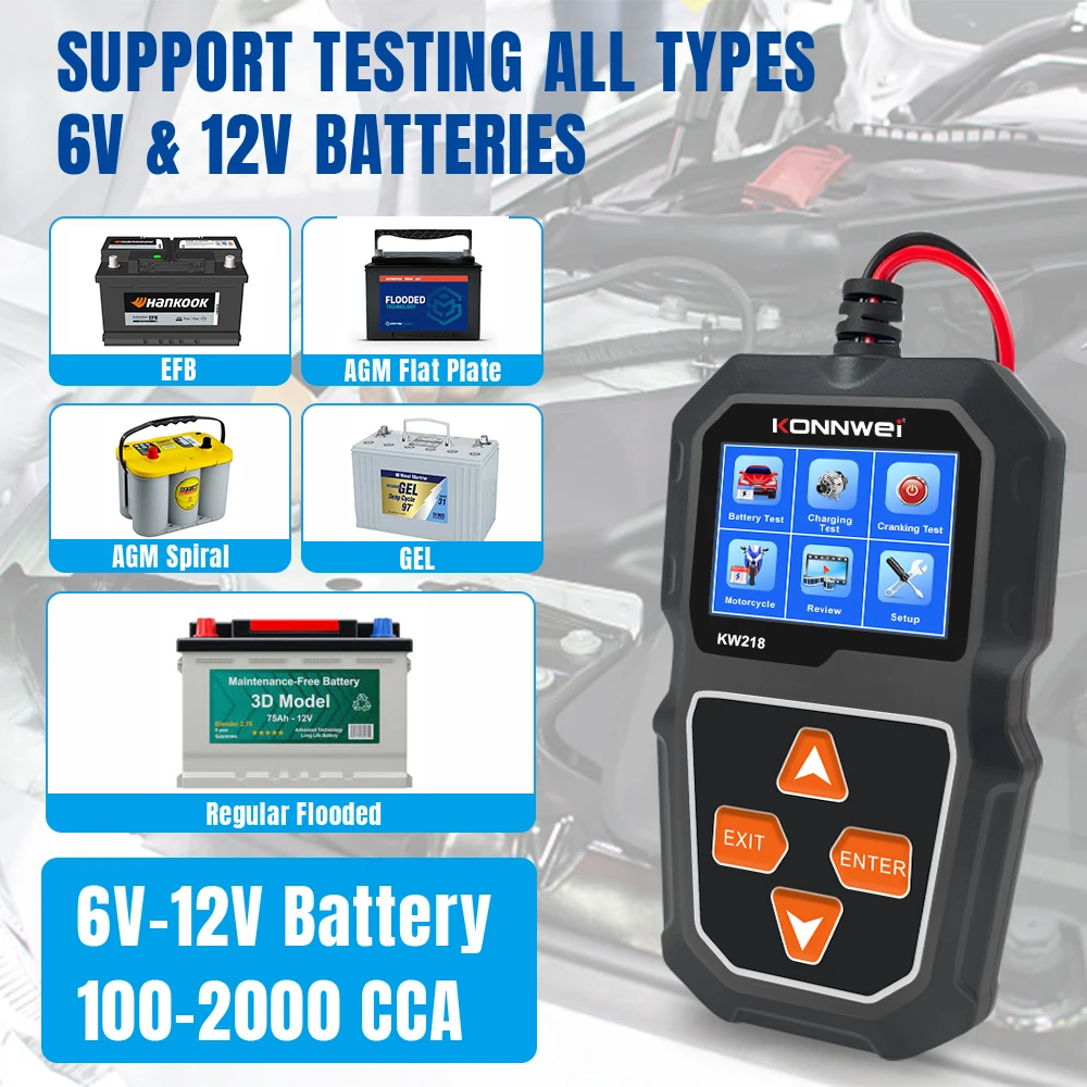 

6V 12V Car Motorcycle Battery Tester Analyzer KONNWEI KW218 SOH SOC Battery Analyzer Auto Tester Tools Cranking Charging Test
