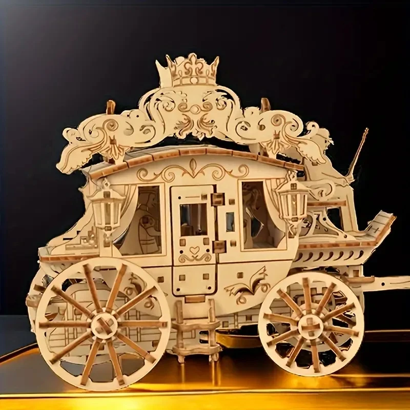 Rompecabezas de madera 3D de 241 piezas para adultos, Dioramas de carruaje 3D, decoración de alta gama, luces nocturnas, regalos de cumpleaños/Navidad