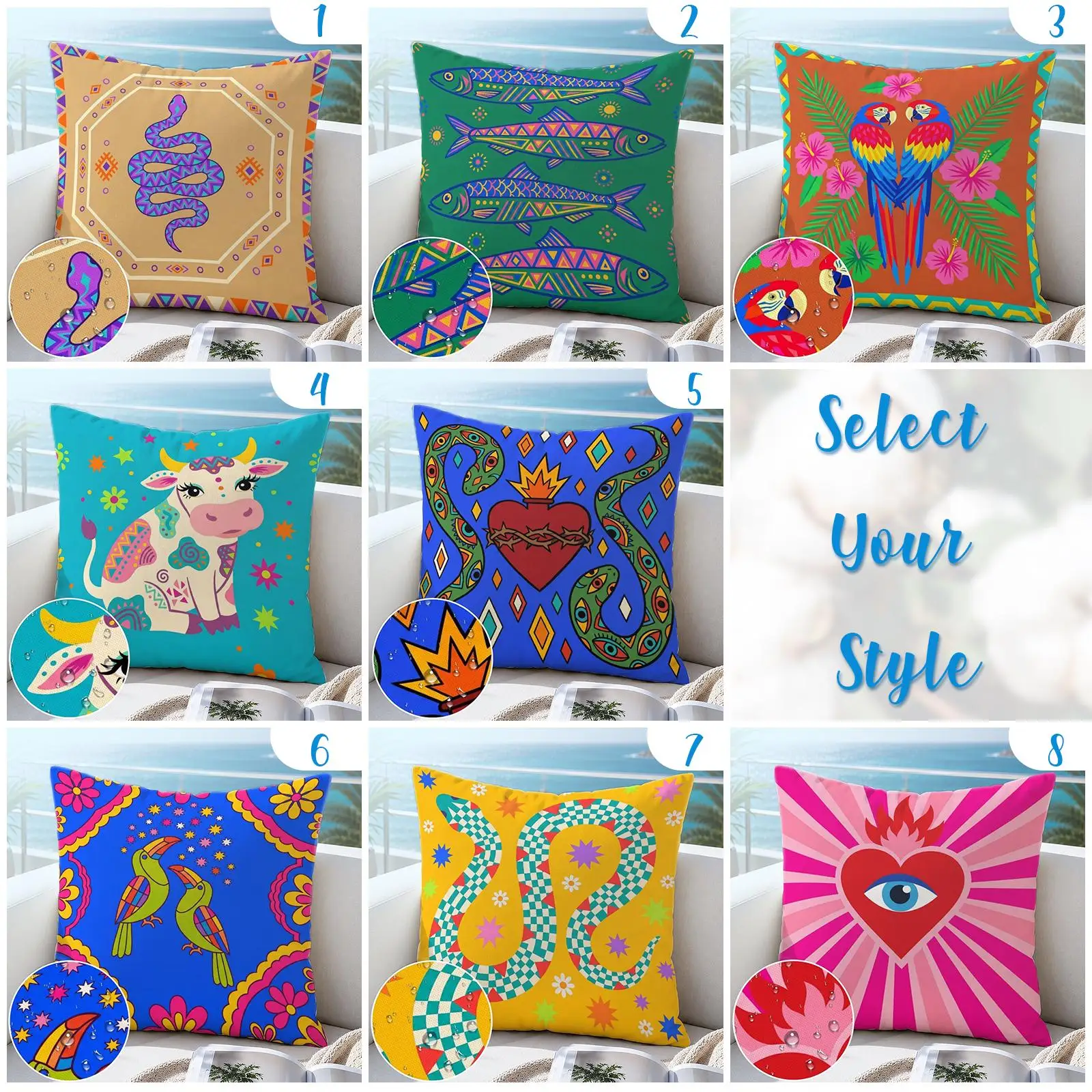 1pc Outdoor Waterproof Pillow Cover, Colorful Dopamine Animal Decor for Kids Room, Eclectic Throw Pillow, Funky Maximalist Art P