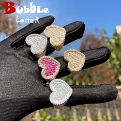 Bubble Letter New Baguette Heart Ring for Women Pink Stones Glossy Girls Rose Gold Plated Hip Hop Jewelry