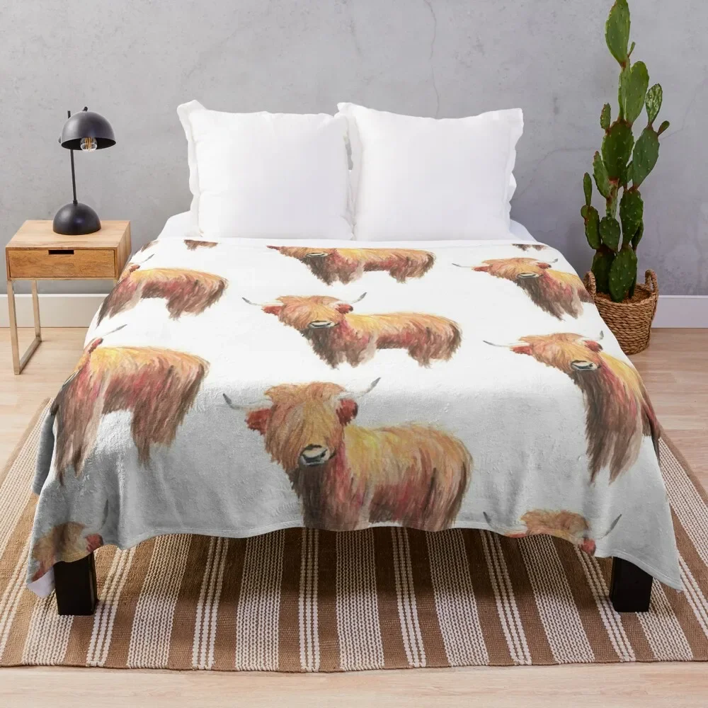 highland cow Throw Blanket Flannels Loose Custom Moving Blankets