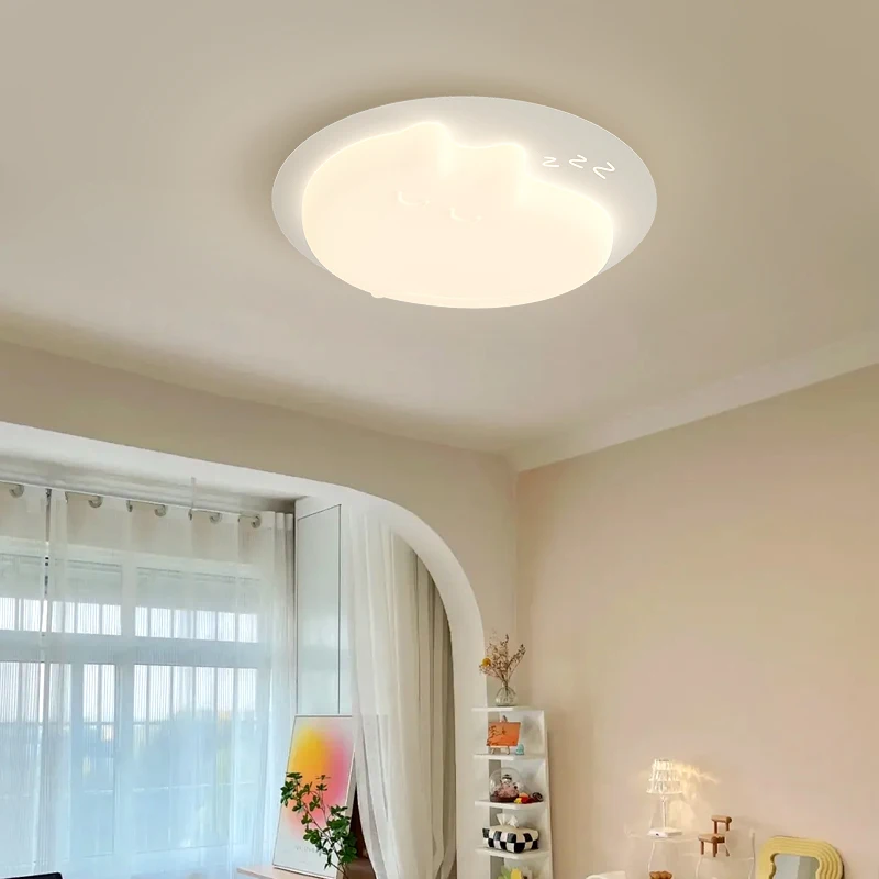 Lámpara de techo LED creativa con forma de gato para habitación de niños, comedor, dormitorio, vestíbulo, cocina, lámpara blanca con Control remoto, decoración del hogar