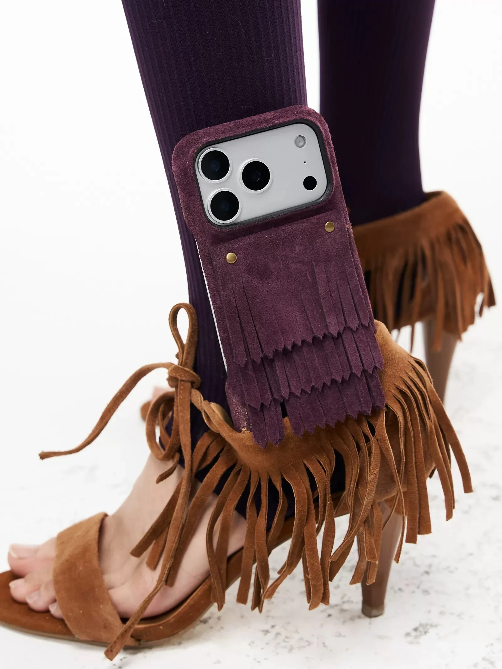 

Tassel genuine leather phone case, suede waxed leather, suitable for Apple phones