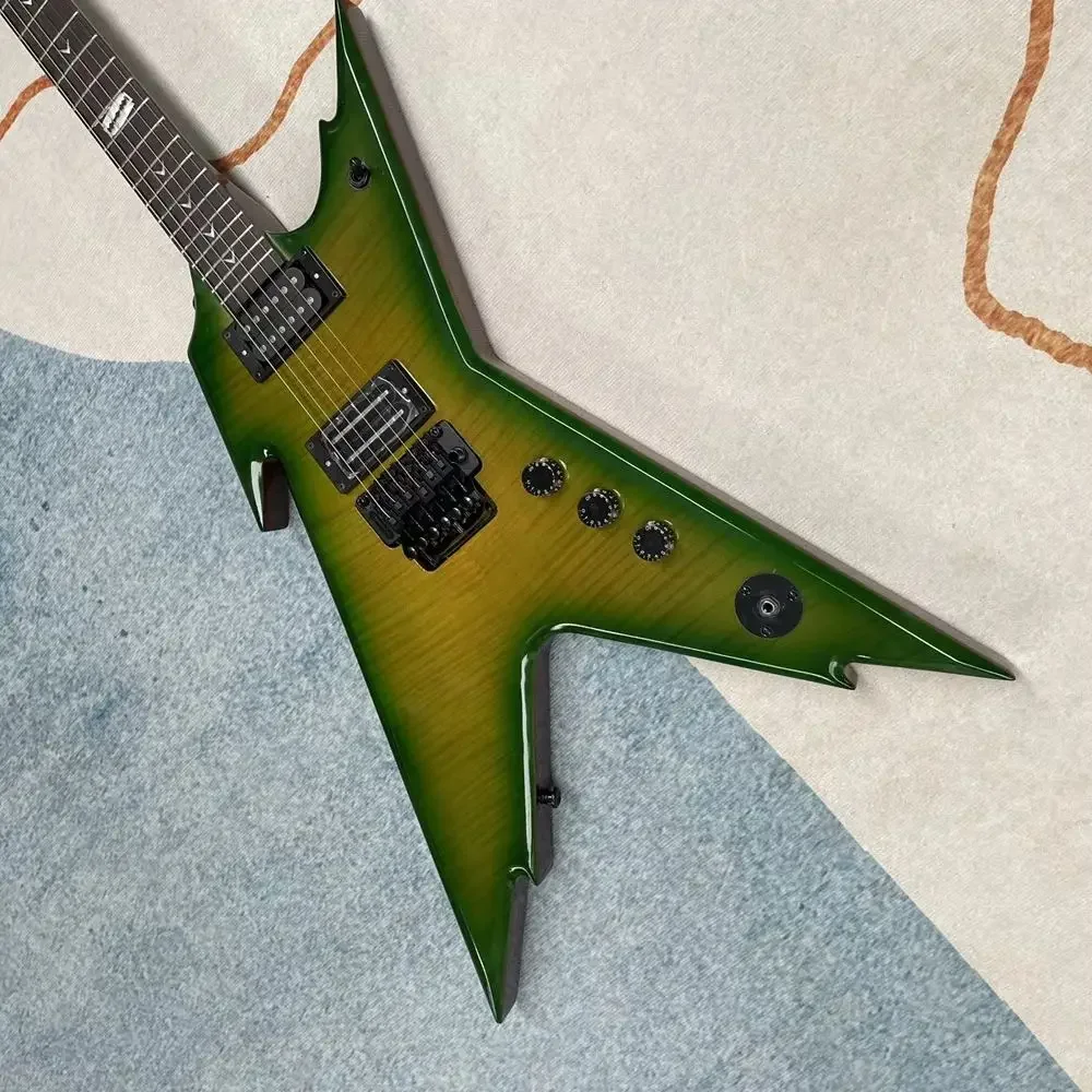 Green Tiger Flame Electric Guitar - Mahogany body, maple neck, 24 frets, chrome hardware, balanced tone, good sustain, comfortab