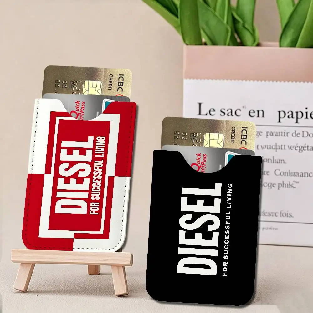 D-DIESEL Logo Ultra-Thin Mini Leather Card Holder Wallets for Men Women Lightweight Soft Genuine Leather Credit Card